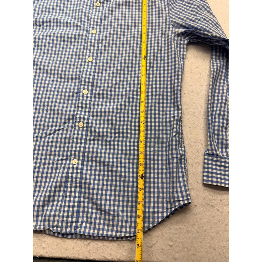 Banana Republic Mens Tailored Slim Fit Soft Wash Gingham Shirt Blue White Medium